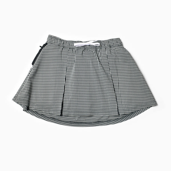 MMA Front Pleats Run Skirt (Black Check)