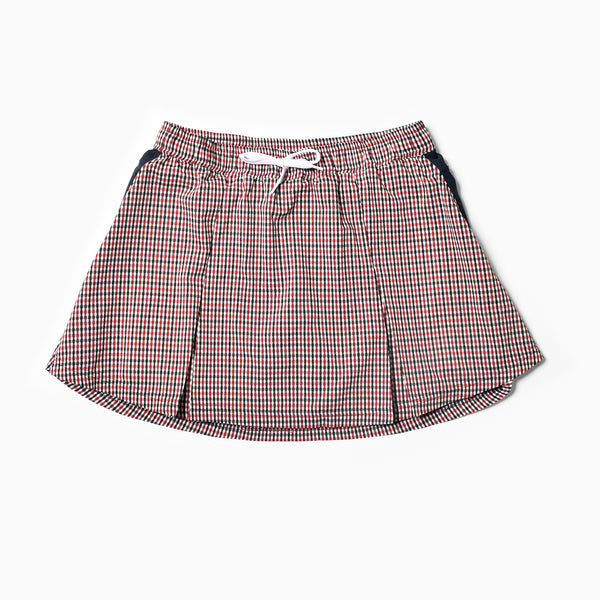 MMA Front Pleats Run Skirt (Red Check)