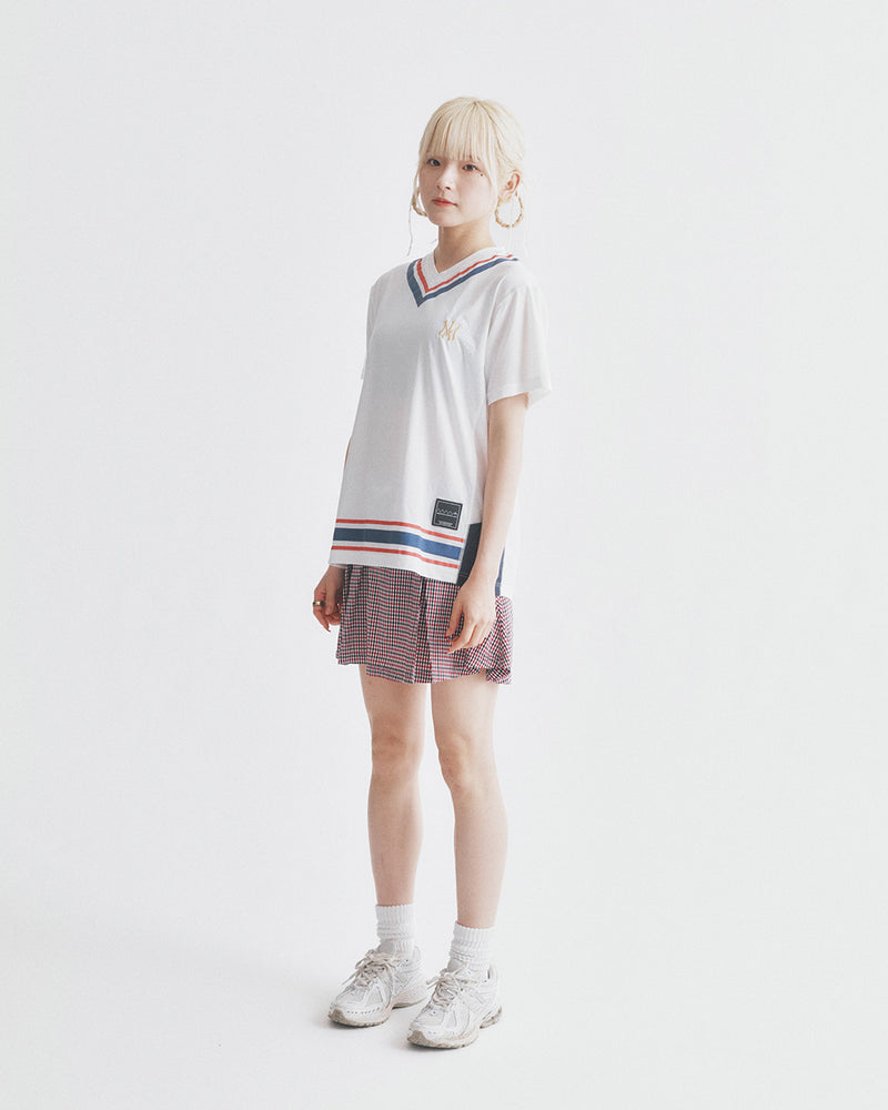 MMA Front Pleats Run Skirt (Red Check)