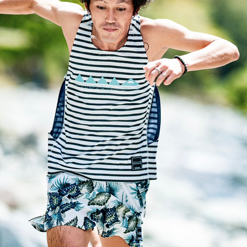 MMA Running Border Singlet (White_Navy)