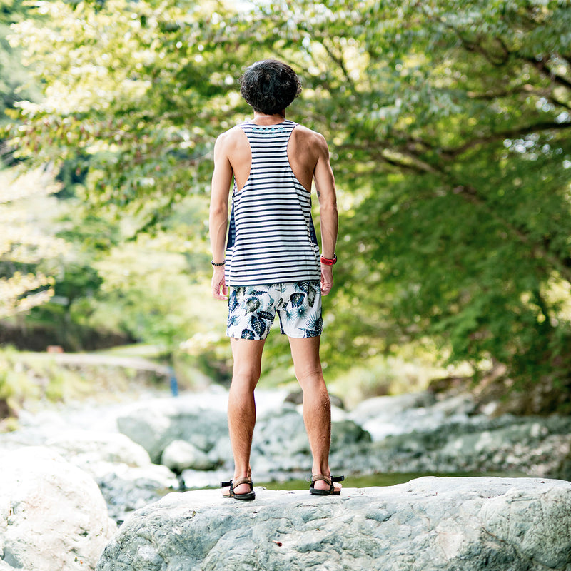 MMA Running Border Singlet (White_Navy)